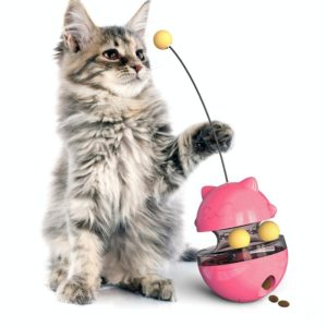 Cat Turntable Toy Leaking Food Ball Funny Cat Stick Tumbler Pet Toy(Pink) (OEM)