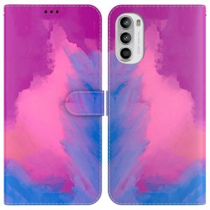 For Motorola Moto G52 Watercolor Pattern Horizontal Flip Leather Phone Case(Purple Red) (OEM)