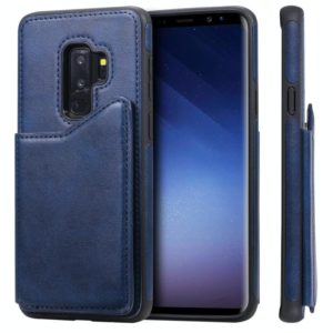 For Galaxy S9+ Shockproof Calf Texture Protective Case with Holder & Card Slots & Frame(Blue) (OEM)