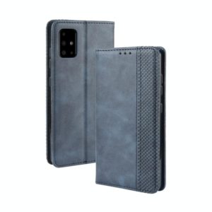 For Samsung Galaxy M51 Magnetic Buckle Retro Crazy Horse Texture Horizontal Flip Leather Case with Holder & Card Slots & Photo Frame(Blue) (OEM)