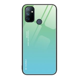 For OnePlus Nord N100 Gradient Color Glass Case(Green Cyan) (OEM)
