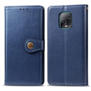 For Xiaomi Redmi 10X Pro 5G/10X 5G Retro Solid Color Leather Buckle Phone Case with Lanyard & Photo Frame & Card Slot & Wallet & Stand Function(Blue) (OEM)