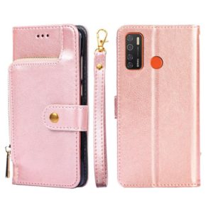 For Tecno Camon 15/CD7/Camon 15 Air/Spark 5/Spark 5 Pro Zipper Bag Leather Phone Case(Rose Gold) (OEM)