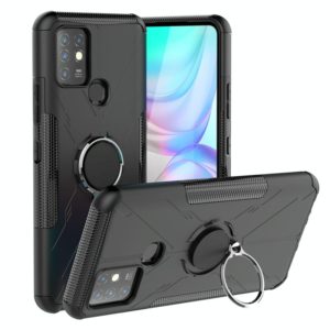 For Infinix Note 10 Armor Bear Shockproof PC + TPU Protective Case with Ring Holder(Black) (OEM)