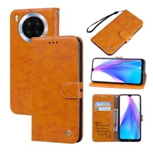 For Huawei nova 8i Oil Wax Texture Leather Phone Case(Yellow) (OEM)
