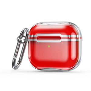 Electroplating Frame + Transparent TPU Earphone Protective Case with Hook For AirPods 3(Transparent Red + Silver) (OEM)