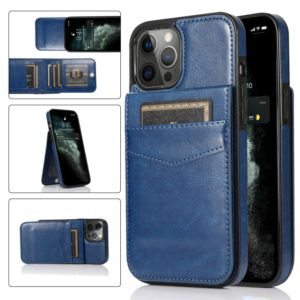 For iPhone 12 Pro Max Solid Color PC + TPU Protective Case with Holder & Card Slots(Blue) (OEM)