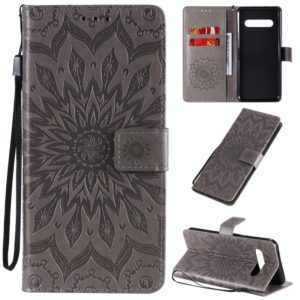 For LG V60 ThinQ 5G Embossed Sunflower Pattern Horizontal Flip PU Leather Case with Holder & Card Slots & Wallet & Lanyard(Gray) (OEM)