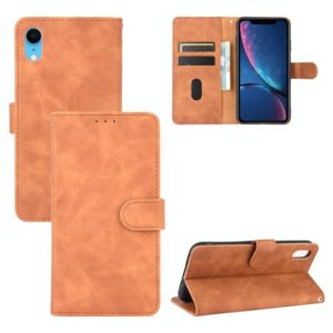 For iPhone XR Solid Color Skin Feel Magnetic Buckle Horizontal Flip Calf Texture PU Leather Case with Holder & Card Slots & Wallet(Brown) (OEM)