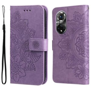 For Huawei Nova 9 Pro/Honor 50 Pro 7-petal Flowers Embossing Pattern Horizontal Flip Leather Case(Light Purple) (OEM)
