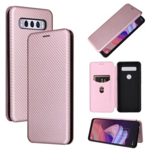 For TCL 10 SE Carbon Fiber Texture Leather Phone Case with Card Slot(Pink) (OEM)