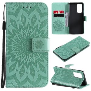 For OnePlus 9 Pro Sun Embossing Pattern Horizontal Flip Leather Case with Card Slot & Holder & Wallet & Lanyard(Green) (OEM)