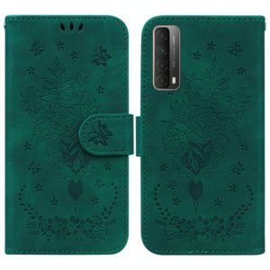 For Huawei P Smart 2021 / Y7a Butterfly Rose Embossed Leather Phone Case(Green) (OEM)