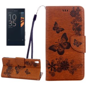 For Sony Xperia XA Ultra Butterflies Embossing Horizontal Flip Leather Case with Holder & Card Slots & Wallet & Lanyard(Brown) (OEM)