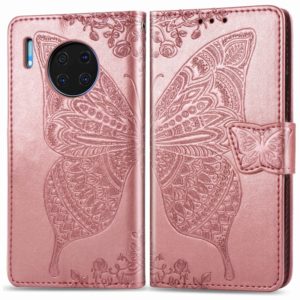 For Huawei Mate 30 Pro Butterfly Love Flower Embossed Horizontal Flip Leather Case with Bracket / Card Slot / Wallet / Lanyard(Rose gold) (OEM)