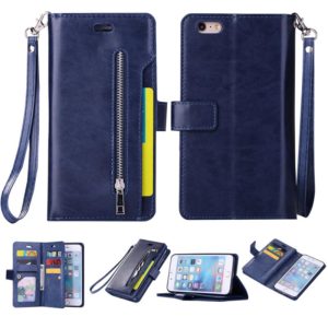 For iPhone 6 Plus & 6s Plus Multifunctional Zipper Horizontal Flip Leather Case with Holder & Wallet & 9 Card Slots & Lanyard(Blue) (OEM)