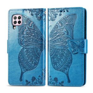 For Huawei Nova 6 SE Butterfly Love Flower Embossed Horizontal Flip Leather Case with Bracket / Card Slot / Wallet / Lanyard(Blue) (OEM)