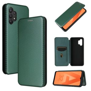 For Samsung Galaxy A32 4G Carbon Fiber Texture Horizontal Flip TPU + PC + PU Leather Case with Card Slot(Green) (OEM)