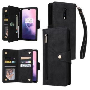 For OnePlus 7 Rivet Buckle 9 Cards Three Fold Leather Phone Case(Black) (OEM)