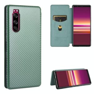 For Sony Xperia 5 ll Carbon Fiber Texture Horizontal Flip TPU + PC + PU Leather Case with Card Slot(Green) (OEM)