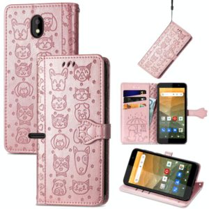 For Vodafone Smart E11 Cat and Dog Embossed Horizontal Flip Phone Leather Case with Holder & Card Slot & Wallet & Lanyard(Rose Gold) (OEM)