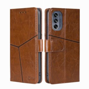 For Motorola Moto G62 5G Geometric Stitching Horizontal Flip Leather Phone Case(Light Brown) (OEM)