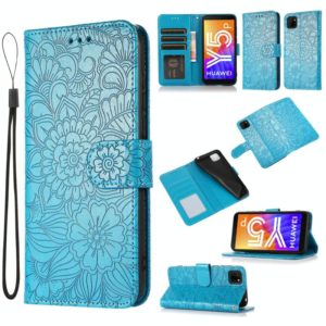 For Huawei Y5p Skin Feel Embossed Sunflower Horizontal Flip Leather Case with Holder & Card Slots & Wallet & Lanyard(Blue) (OEM)