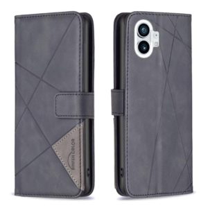 For Nothing Phone 1 Magnetic Buckle Rhombus Texture Leather Phone Case(Black) (OEM)