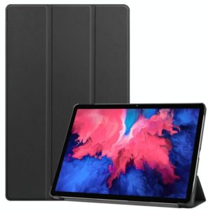 For Lenovo Tab P11 TB-J606F /Tab P11 5G Three-folding Custer Texture Smart Leather Tablet Case(Black) (OEM)