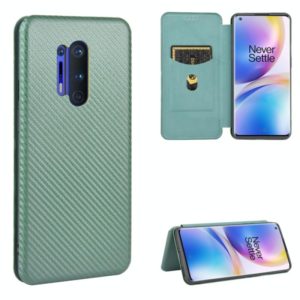For OnePlus 8 Pro Carbon Fiber Texture Horizontal Flip TPU + PC + PU Leather Case with Card Slot(Green) (OEM)