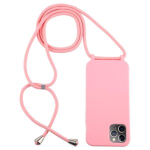 For iPhone 12 / 12 Pro Candy Colors TPU Protective Case with Lanyard(Pink) (OEM)