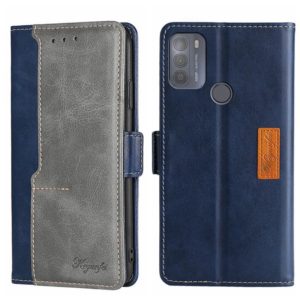 For Motorola Moto G50 Contrast Color Side Buckle Leather Phone Case(Blue + Grey) (OEM)