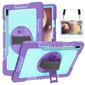 For Samsung Galaxy Tab A7 Lite 360 Degree Rotation Contrast Color Silicone + PC Tablet Case(Purple+Mint Green) (OEM)