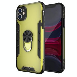 For iPhone 11 Magnetic Frosted PC + Matte TPU Shockproof Case with Ring Holder (Olive Yellow) (OEM)