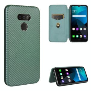 For LG Harmony 4 Carbon Fiber Texture Horizontal Flip TPU + PC + PU Leather Case with Card Slot(Green) (OEM)