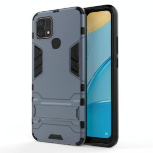 For OPPO A15 Shockproof PC + TPU Protective Case with Hidden Holder(Navy Blue) (OEM)