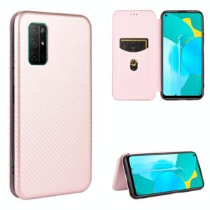 For Huawei Honor View30 Carbon Fiber Texture Horizontal Flip TPU + PC + PU Leather Case with Card Slot(Pink) (OEM)