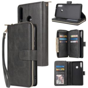 For Huawei P40 Lite E Zipper Wallet Bag Horizontal Flip PU Leather Case with Holder & 9 Card Slots & Wallet & Lanyard & Photo Frame(Black) (OEM)