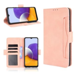 For Samsung Galaxy A22 5G Skin Feel Calf Pattern Horizontal Flip Leather Case with Holder & Card Slots & Photo Frame(Pink) (OEM)