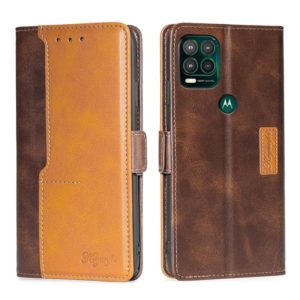 For Motorola Moto G Stylus 2022 Contrast Color Side Buckle Leather Phone Case(Dark Brown + Gold) (OEM)