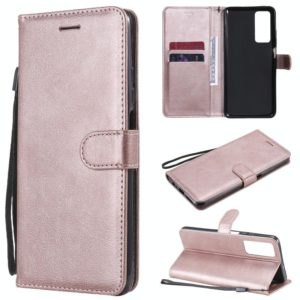 For Huawei Honor Play4 Solid Color Horizontal Flip Protective Leather Case with Holder & Card Slots & Wallet & Photo Frame & Lanyard(Rose Gold) (OEM)