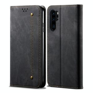 For Huawei P30 Pro Denim Texture Casual Style Horizontal Flip Leather Case with Holder & Card Slots & Wallet(Black) (OEM)