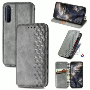 For One Plus Nord Cubic Grid Pressed Horizontal Flip Magnetic PU Leather Case with Holder & Card Slots & Wallet(Grey) (OEM)