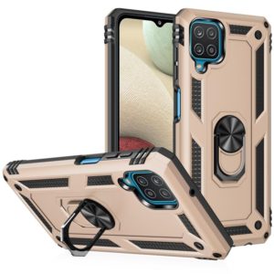 For Samsung Galaxy A12 5G Shockproof TPU + PC Protective Case with 360 Degree Rotating Holder(Gold) (OEM)