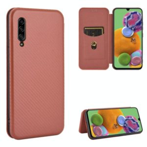 For Samsung Galaxy A90 5G Carbon Fiber Texture Horizontal Flip TPU + PC + PU Leather Case with Rope & Card Slot(Brown) (OEM)
