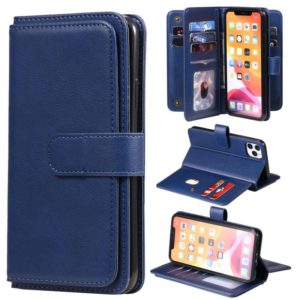 For iPhone 11 Pro Max Multifunctional Magnetic Copper Buckle Horizontal Flip Solid Color Leather Case with 10 Card Slots & Wallet & Holder & Photo Frame(Dark Blue) (OEM)