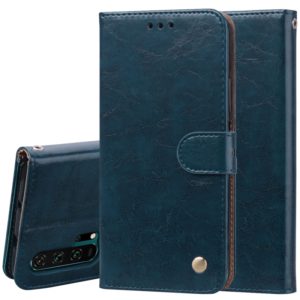 Business Style Oil Wax Texture Horizontal Flip Leather Case for Huawei Honor 20 Pro, with Holder & Card Slots & Wallet (Blue) (OEM)