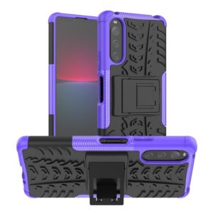 For Sony Xperia 10 IV Tire Texture TPU + PC Phone Case with Holder(Purple) (OEM)