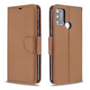 For Huawei Honor 9A Litchi Texture Pure Color Horizontal Flip PU Leather Case with Holder & Card Slots & Wallet & Lanyard(Brown) (OEM)