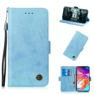 For Galaxy A70 Retro Horizontal Flip PU Leather Case with Card Slots & Holder(Blue) (OEM)